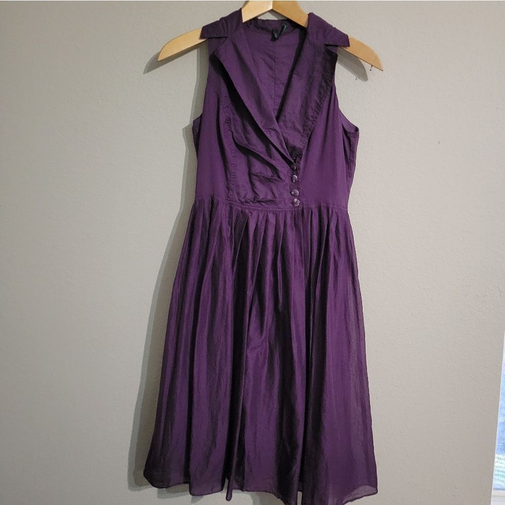 Stile Benetton Deep Purple Faux Wrap Vintage Inspired Cotton Dress